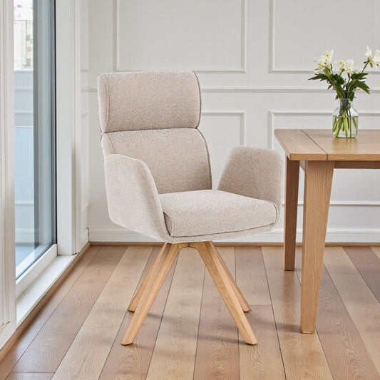 Biscuit High Back Swivel Chair with Wooden Legs - The Furniture Warehouse