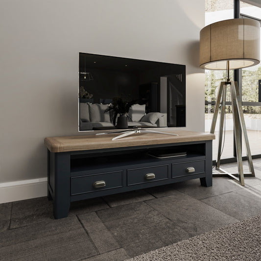 Wessex Smoked Oak Blue Painted Large TV Unit
