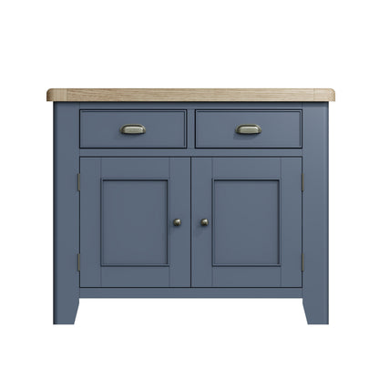 Wessex Smoked Oak Blue Painted Small 2 Drawer 2 Door Sideboard