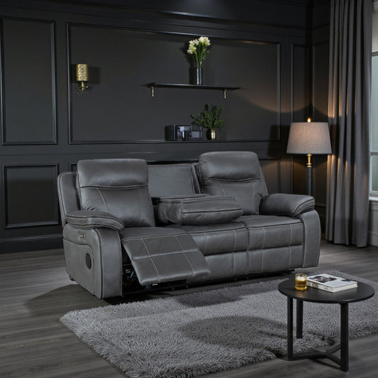 California Dark Grey Power 3 Seater Sofa - The Furniture Warehouse