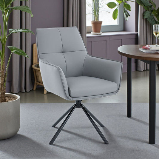 Dark Grey Luxe Cross Stitch Swivel Chair with Metal Legs - The Furniture Warehouse
