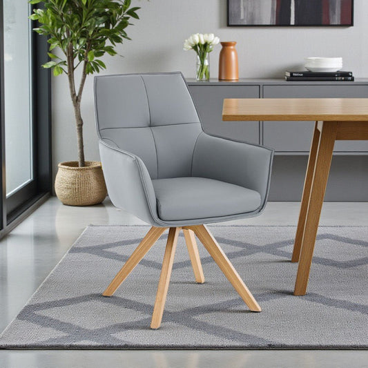 Dark Grey Luxe Cross Stitch Swivel Chair with Wooden Legs - The Furniture Warehouse