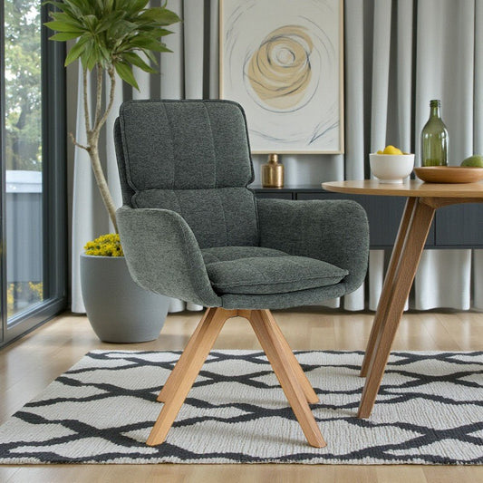 Forest Green Luxe Panel Stitch Swivel Chair with Wooden Legs - The Furniture Warehouse