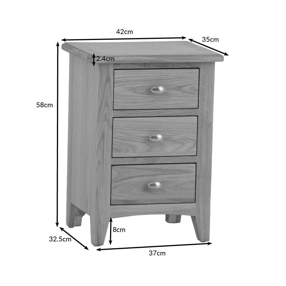 Gloucester Oak Large 3 Drawer Bedside Table