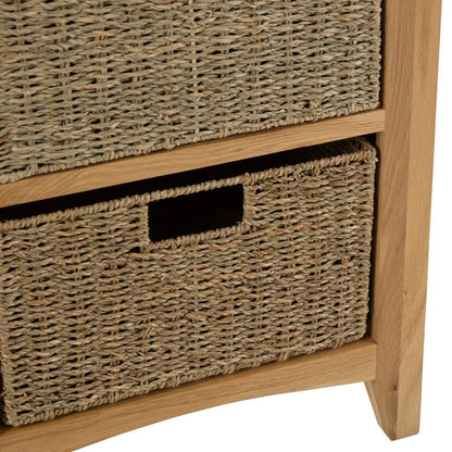 Gloucester Oak 1 Drawer 3 Wicker Basket Cabinet