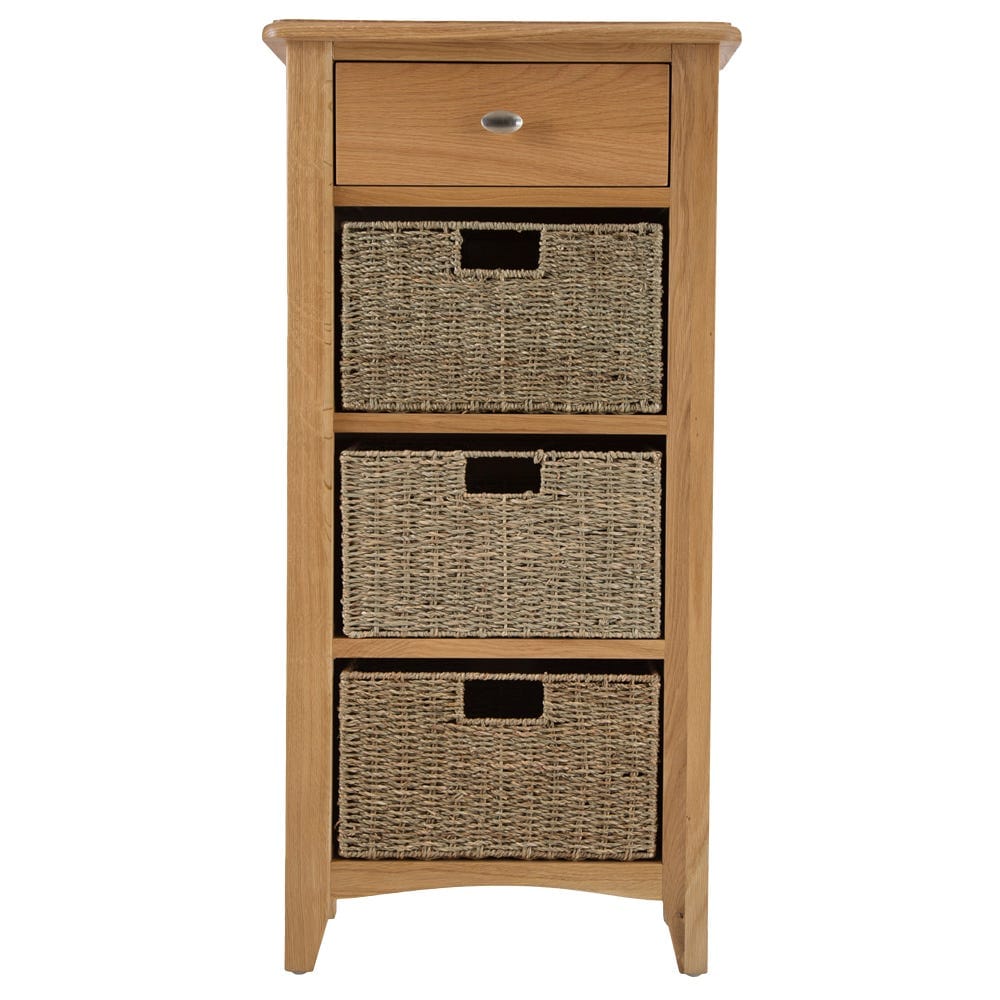 Gloucester Oak 1 Drawer 3 Wicker Basket Cabinet
