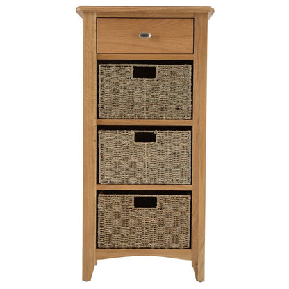 Gloucester Oak 1 Drawer 3 Wicker Basket Cabinet