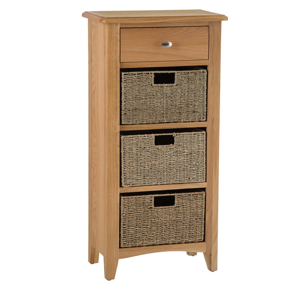 Gloucester Oak 1 Drawer 3 Wicker Basket Cabinet