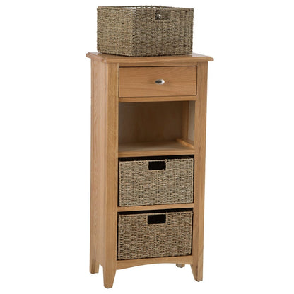 Gloucester Oak 1 Drawer 3 Wicker Basket Cabinet