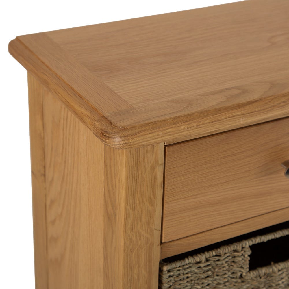 Gloucester Oak 1 Drawer 3 Wicker Basket Cabinet