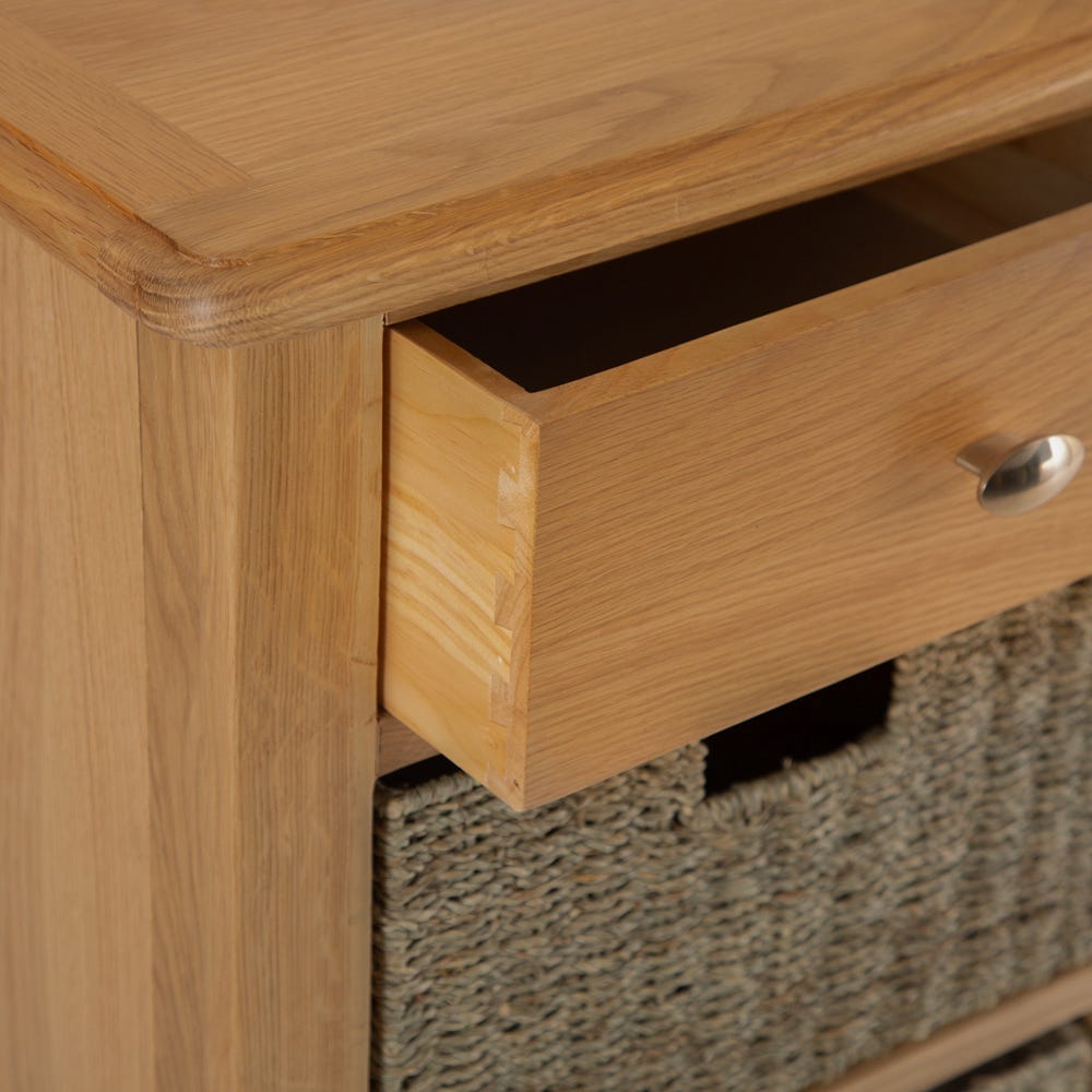 Gloucester Oak 1 Drawer 3 Wicker Basket Cabinet