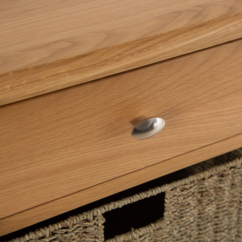 Gloucester Oak 1 Drawer 3 Wicker Basket Cabinet