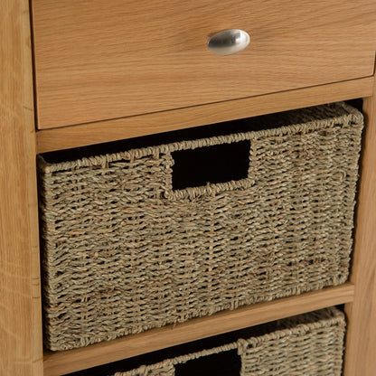 Gloucester Oak 1 Drawer 3 Wicker Basket Cabinet