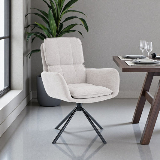 Grey Luxe Panel Stitch Swivel Chair with Metal Legs - The Furniture Warehouse