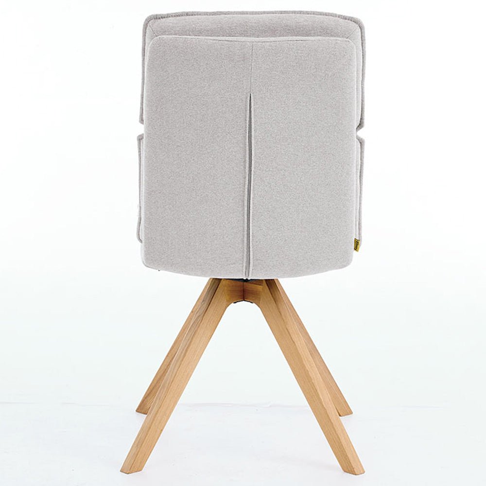 Grey Luxe Panel Stitch Swivel Chair with Wooden Legs - The Furniture Warehouse