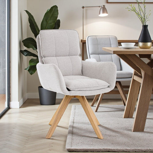 Grey Luxe Panel Stitch Swivel Chair with Wooden Legs - The Furniture Warehouse