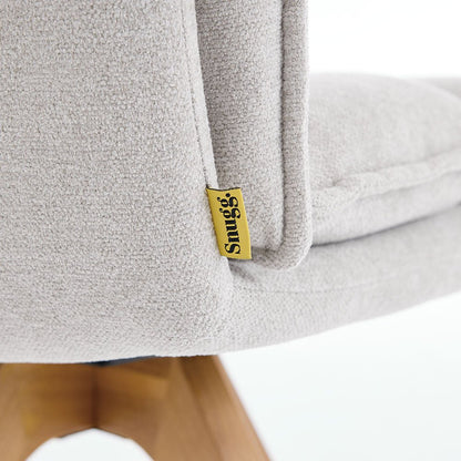 Grey Luxe Panel Stitch Swivel Chair with Wooden Legs - The Furniture Warehouse