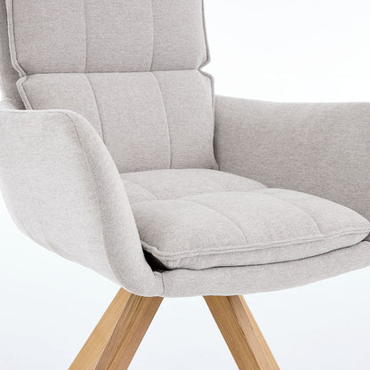 Grey Luxe Panel Stitch Swivel Chair with Wooden Legs - The Furniture Warehouse