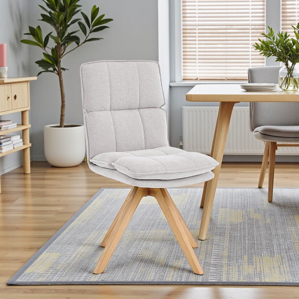 Grey Luxe Panel Stitch Swivel Chair with Wooden Legs - The Furniture Warehouse