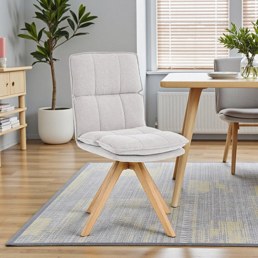 Grey Luxe Panel Stitch Swivel Chair with Wooden Legs - The Furniture Warehouse