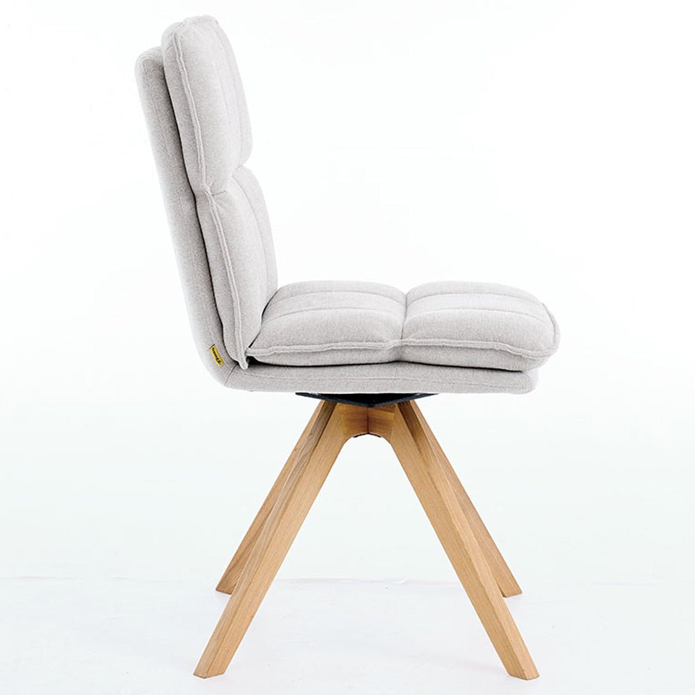 Grey Luxe Panel Stitch Swivel Chair with Wooden Legs - The Furniture Warehouse