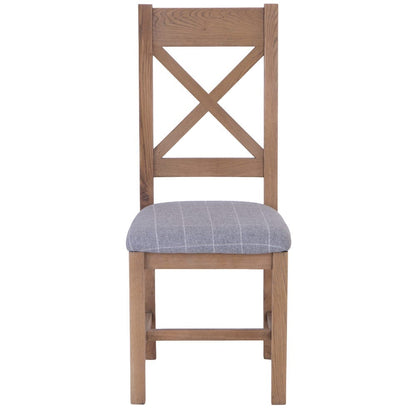 Wessex Smoked Oak Cross Back Dining Chair With Grey Check Seat
