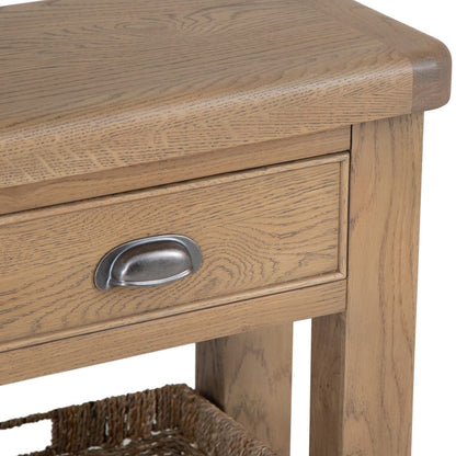 Wessex Smoked Oak Telephone Table with Wicker Basket