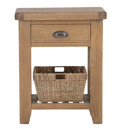 Wessex Smoked Oak Telephone Table with Wicker Basket