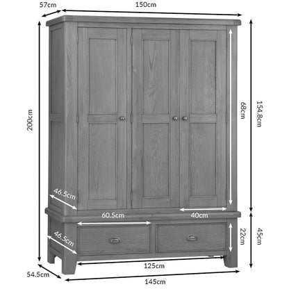 Wessex Smoked Oak 3 Door Wardrobe