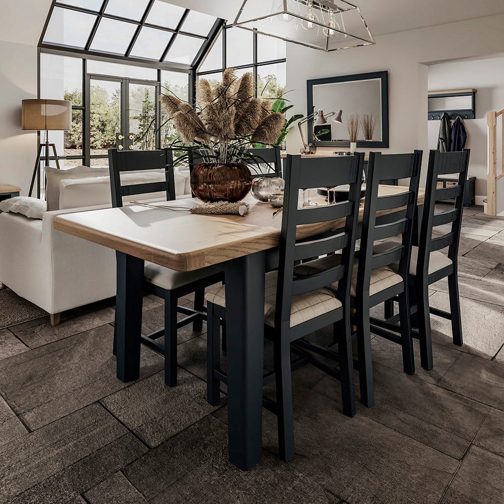 Wessex Smoked Oak Blue Painted 1.8m Extending Dining Table