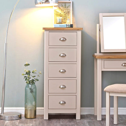 Rutland Painted Oak 5 Drawer Tallboy