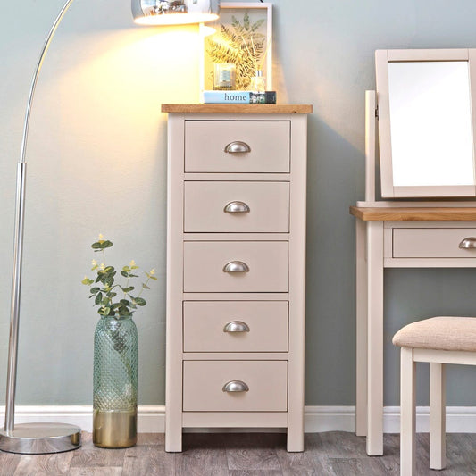 Rutland Painted Oak 5 Drawer Tallboy