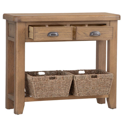 Wessex Smoked Oak Console Table with Wicker Baskets