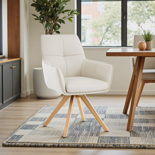 Light Grey Luxe Cross Stitch Swivel Chair with Wooden Legs - The Furniture Warehouse
