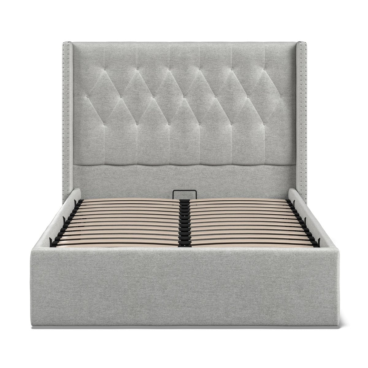 Lowick Grey Linen Double Upholstered Ottoman Bed Frame - The Furniture Warehouse