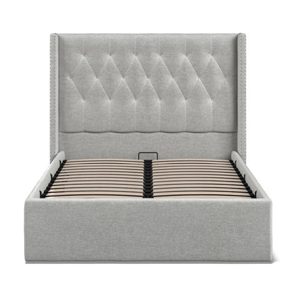 Lowick Grey Linen Double Upholstered Ottoman Bed Frame - The Furniture Warehouse