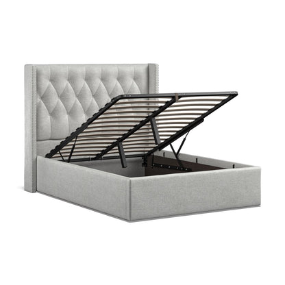 Lowick Grey Linen Double Upholstered Ottoman Bed Frame - The Furniture Warehouse