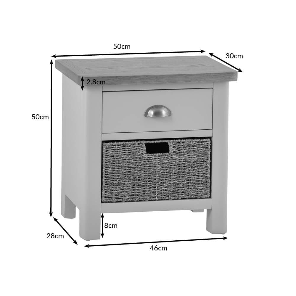 Rutland Painted Oak 1 Drawer 1 Wicker Basket Cabinet