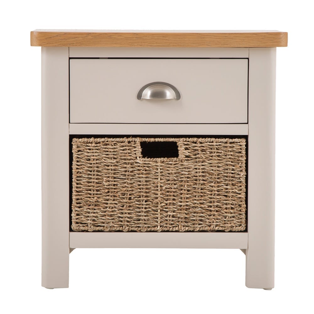 Rutland Painted Oak 1 Drawer 1 Wicker Basket Cabinet
