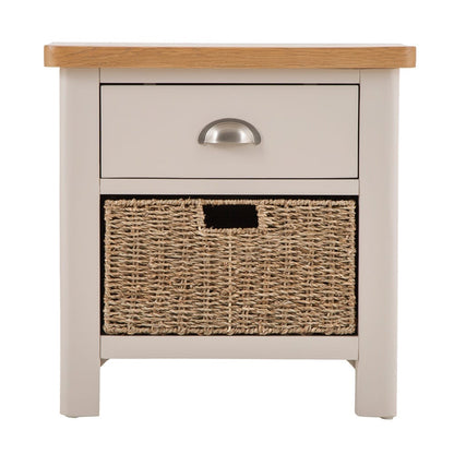 Rutland Painted Oak 1 Drawer 1 Wicker Basket Cabinet