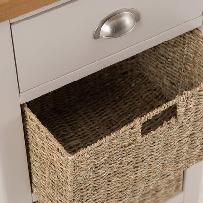 Rutland Painted Oak 1 Drawer 2 Wicker Basket Cabinet
