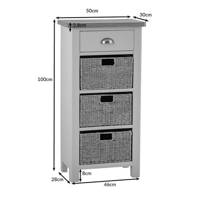 Rutland Painted Oak 1 Drawer 3 Wicker Basket Cabinet