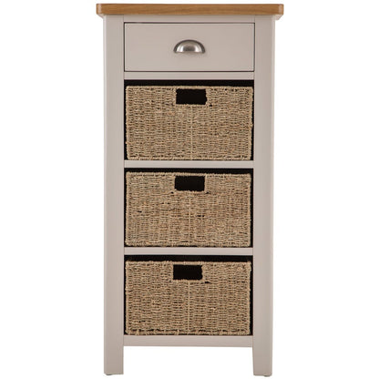 Rutland Painted Oak 1 Drawer 3 Wicker Basket Cabinet