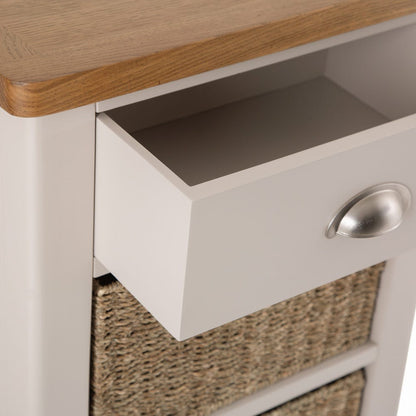 Rutland Painted Oak 1 Drawer 3 Wicker Basket Cabinet
