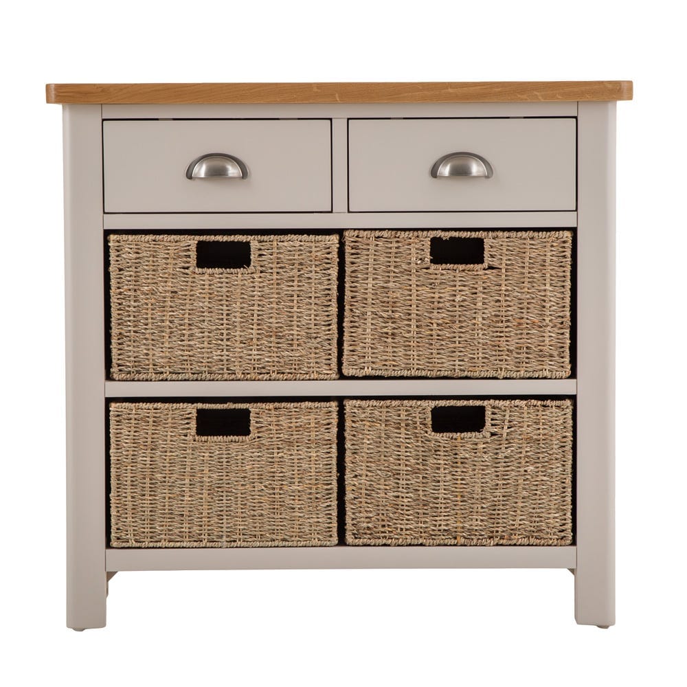 Rutland Painted Oak 2 Drawer 4 Wicker Basket Cabinet