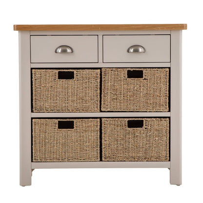 Rutland Painted Oak 2 Drawer 4 Wicker Basket Cabinet