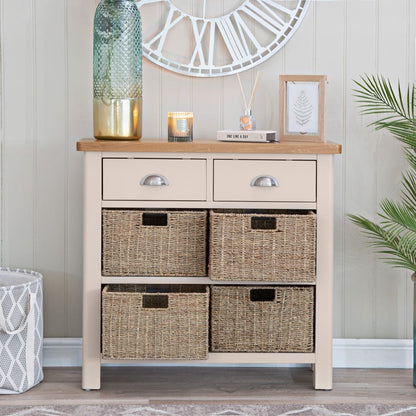 Rutland Painted Oak 2 Drawer 4 Wicker Basket Cabinet