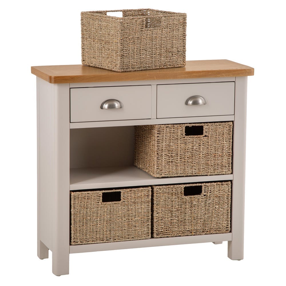 Rutland Painted Oak 2 Drawer 4 Wicker Basket Cabinet