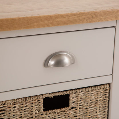 Rutland Painted Oak 2 Drawer 4 Wicker Basket Cabinet