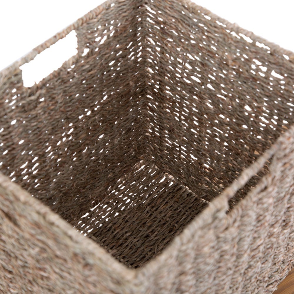 Rutland Blue Painted Oak Hall Bench with Wicker Baskets